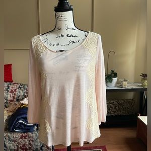 American Eagle Outfitters Sheer Pink Floral Long Sleeve Blouse